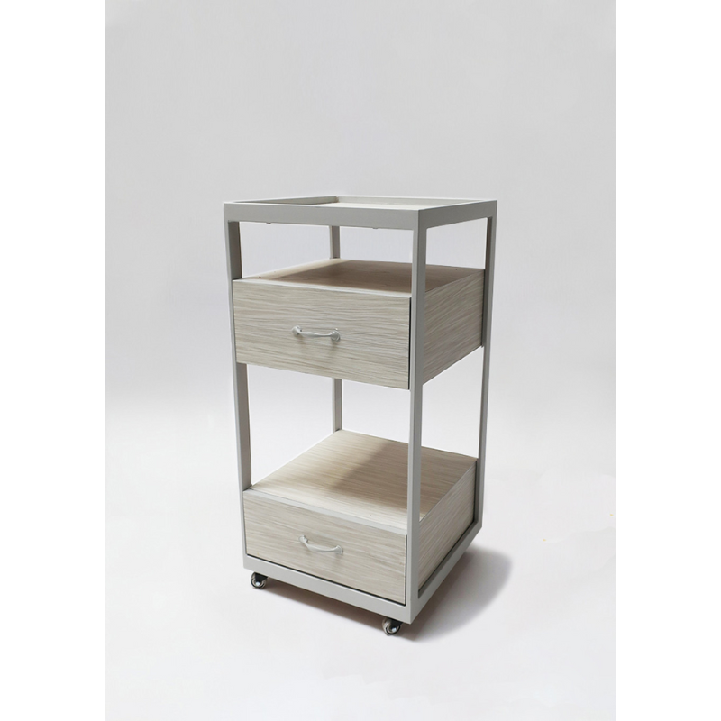 Belava Elora Salon Cart With Drawers for Storage Modern Style Wood Design in Beige and White Color