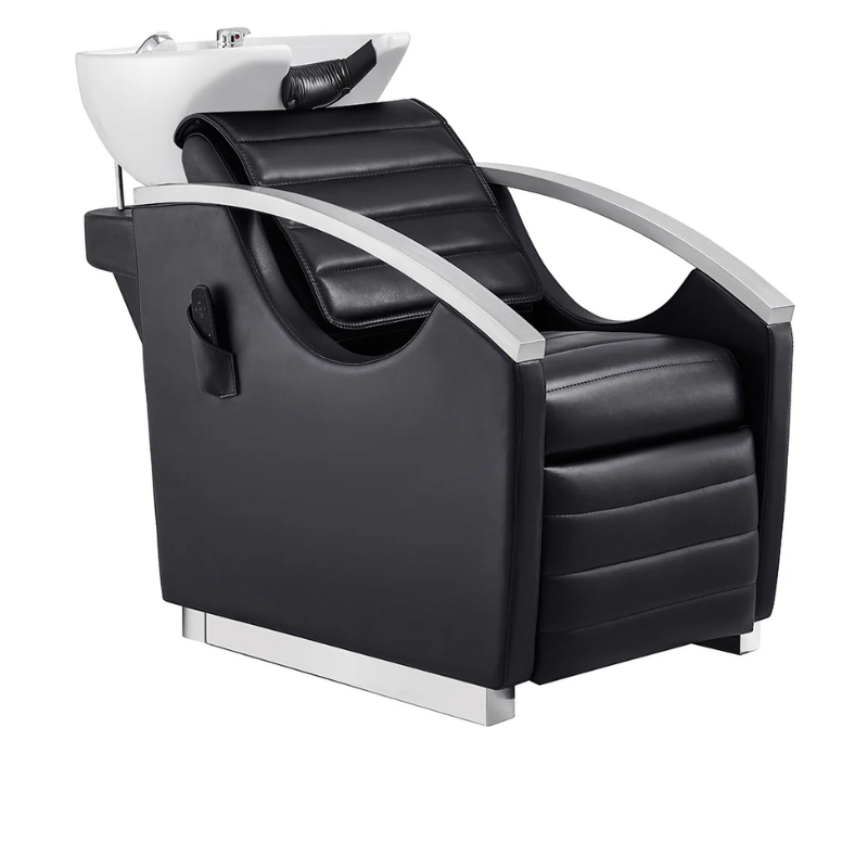 DIR Bella V Recline Massage Salon Shampoo Station in Black with White Shampoo Bowl