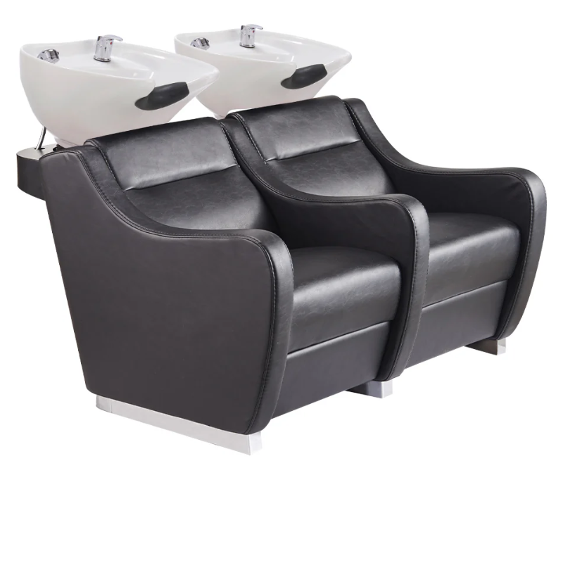 DIR Majestic Double Seats Shampoo Chair in Black with White Shampoo Bowl