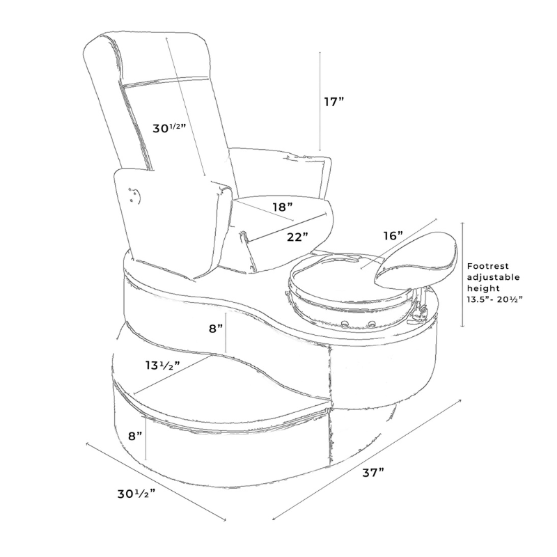 Belava Advantage Pedicure Chair With/Without Plumbing Diagram Specification Sheet
