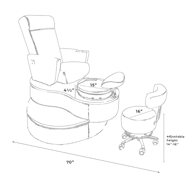 Belava Advantage Pedicure Chair With/Without Plumbing with Chair Diagram Specification Sheet 