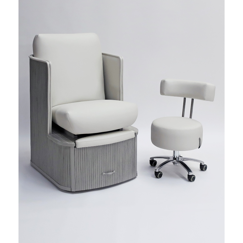 Belava Dorset Lounge Style Pedicure Chair With/Without Plumbing White and Light Gray Color Modern Style With Technician Stool