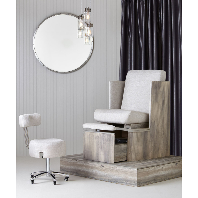 Belava Dorset Lounge Style Pedicure Chair With/Without Plumbing White and Wood Finish Platform Modern and Technician Stool Salon Display