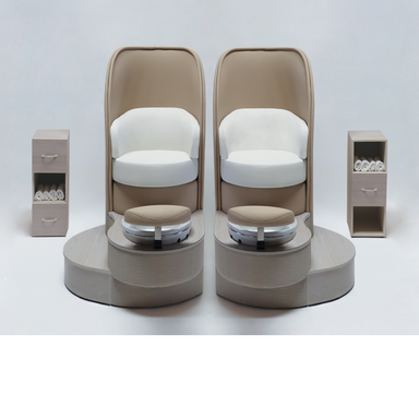 Belava Eclipse Pedicure Chair With/Without Plumbing Front View in Beige with Cabinets