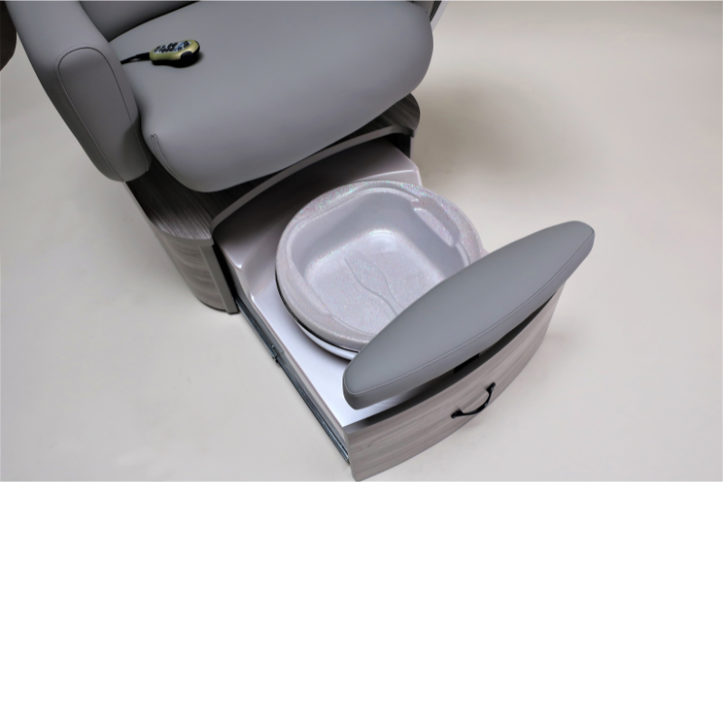 Belava Element Pedicure Chair With/Without Plumbing Light Gray Modern Salon Pedicure Chair Trio Foot Tub Close Up