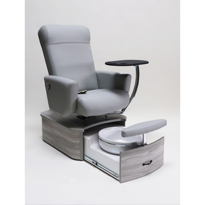 Belava Element Pedicure Chair With/Without Plumbing Light Gray Chair Open Draw with Foot Tub View