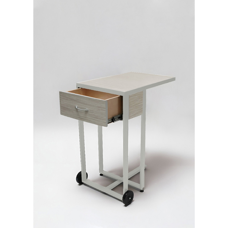 Belava Elora Manicure Dolly / Portable Manicure Table Modern Style With Wood Design And Drawer For Storage in Beige and White