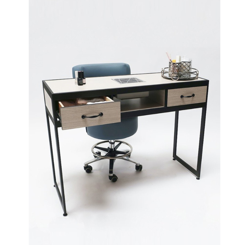 Belava Elora Manicure Table Display Modern Style Beige and Black Color With Storage and Technician Stool