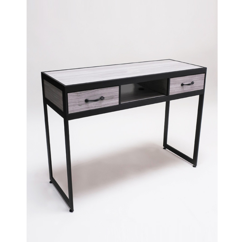 Belava Elora Manicure Table Front View Display Wood Design With Black Border With Drawers