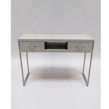 Belava Elora Manicure Table Front View Modern Creme Off White Wood Detail Table With Drawers for Storage