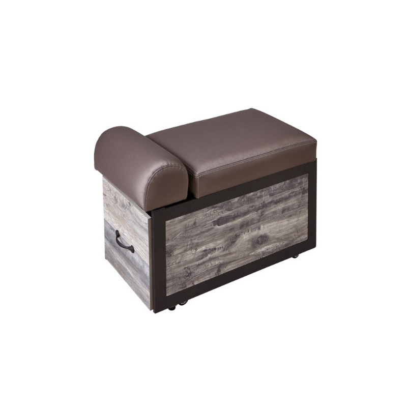 Belava Elora Pedicure Dolly / Portable Pedicure Cart with Adjustable Foot Rest in Brown Color and Modern Wood Design With Drawer for Storage