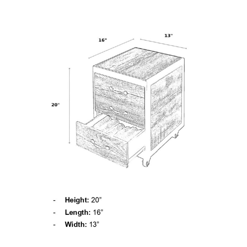 Belava Elora Pedicure Supply Cart With 3 Drawers Dimension Diagram Measurements Specifications