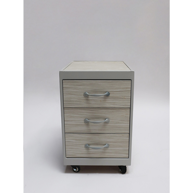 Belava Elora Pedicure Supply Cart With 3 Drawers For Storage Modern Beige Wood Design With White/Creme Borders Front View