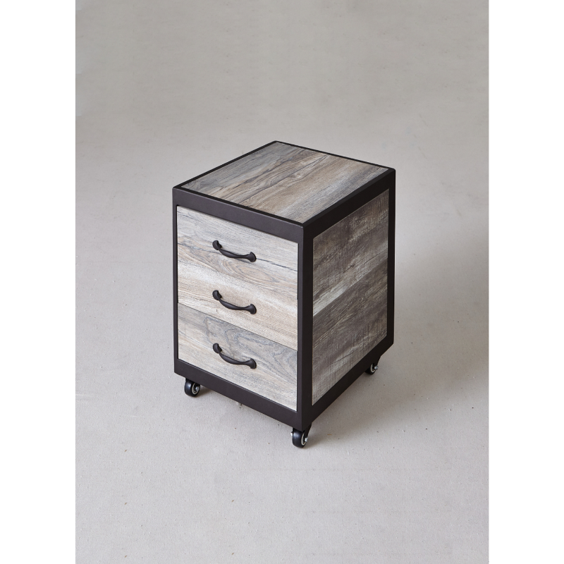 Belava Elora Pedicure Supply Cart With 3 Drawers For Storage Modern Rustic Wood Design With Black Borders
