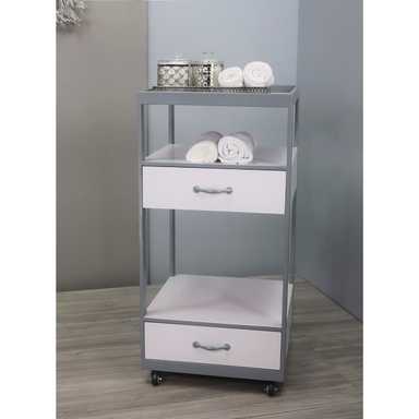 Belava Elora Salon Cart With Drawers for Storage Modern Style Wood Design in Gray and White Color Holding Towels