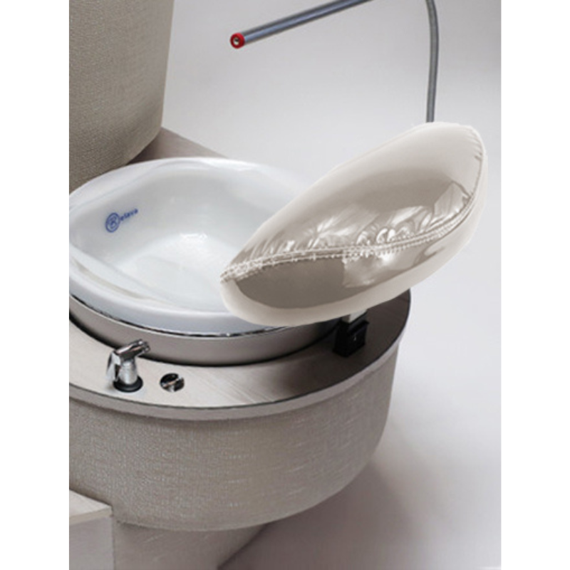 Belava Luna Pedicure Chair With/Without Plumbing Beige and Creme Color With White Trio Spa With Clear Pedicure Liner Closeup