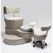 Belava Luna Pedicure Chair With/Without Plumbing Beige and Creme Color With White Trio Spa With Technician Stool Chair