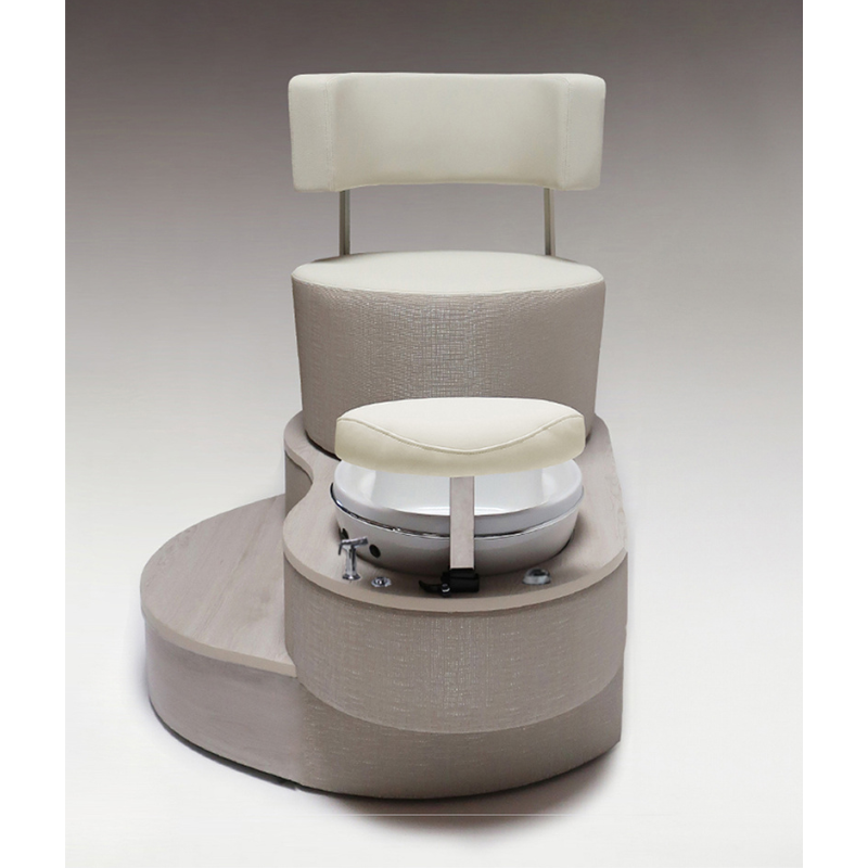 Belava Luna Pedicure Chair With/Without Plumbing Beige and Creme Color With White Trio Spa and Left Footstep Front View