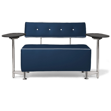 Belava Salon Chair Custom Seater In Belava Blue With Swiveling Table on Both Sides Modern Rectangle Salon Waiting Area Reception Customer Chair