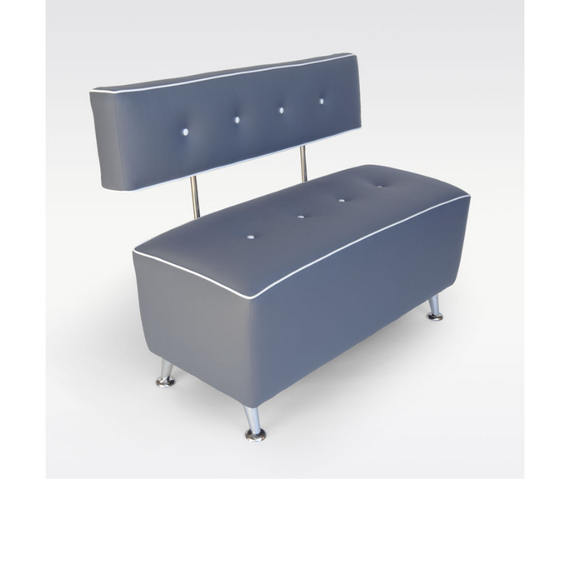 Belava Salon Chair Double Seater In Cadet Blue Angle View Modern Rectangle Salon Waiting Area Reception Customer Chair