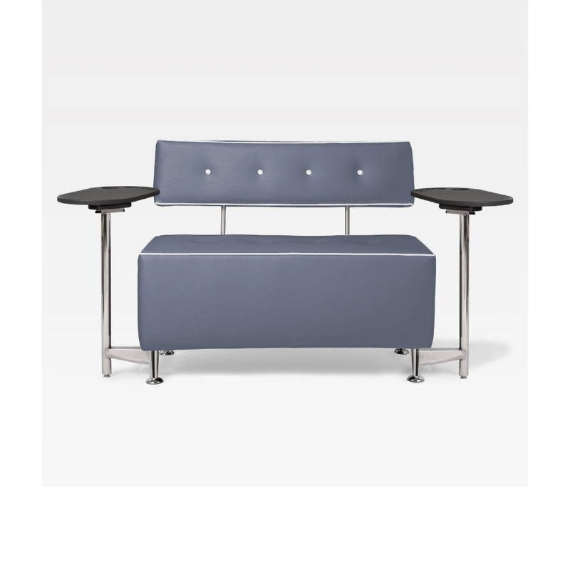 Belava Salon Chair Double Seater In Cadet Blue With Swiveling Table on Both Sides Modern Rectangle Salon Waiting Area Reception Customer Chair