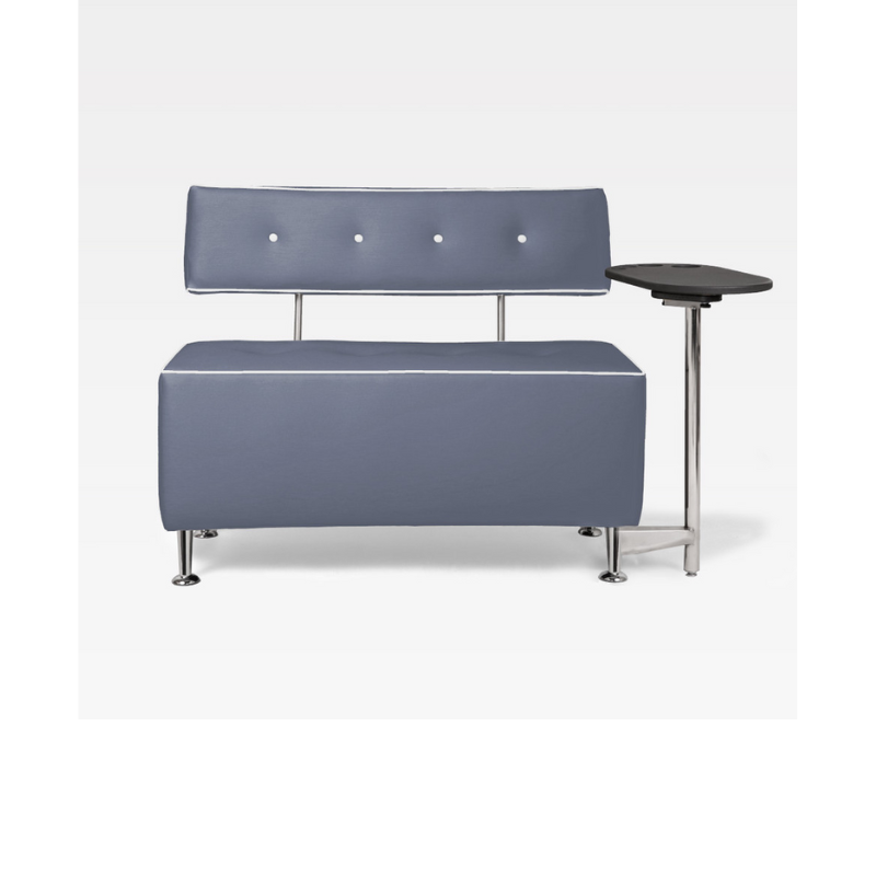 Belava Salon Chair Double Seater In Cadet Blue With Swiveling Table on Right Side Modern Rectangle Salon Waiting Area Reception Customer Chair