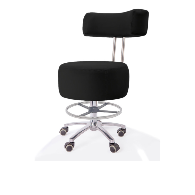 Belava Salon Nail Tech Stool Performer with Low, Medium, or High Pump Adjustable Height In Black With Foot Leg Rest Ring