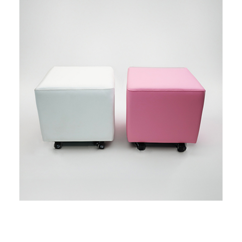 Belava Shorty Nail Tech Stool Modern Square Pedicure Salon Chair Display in White and Pink 