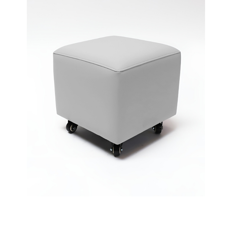 Belava Shorty Nail Tech Stool In Bisque Light Gray Modern Square Salon Chair For Pedicure