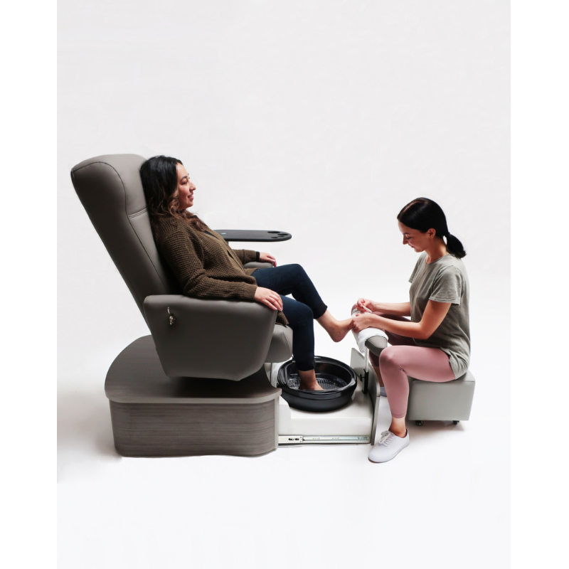 Belava Shorty Nail Tech Stool In Grey Light Gray Low Square Pedicure Chair With Client Display