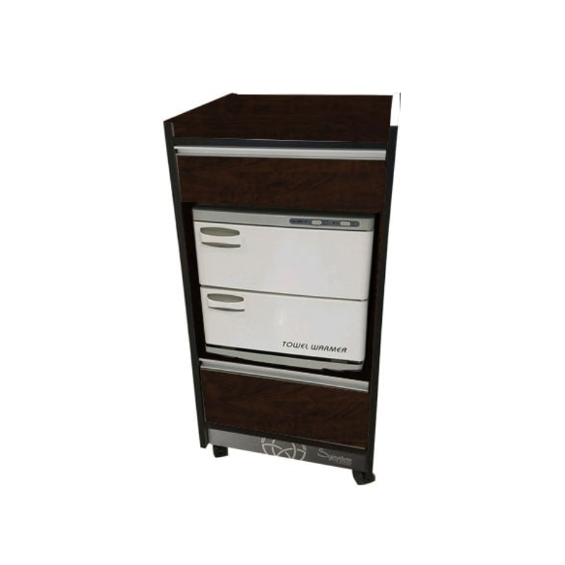 Custom_Craftworks_T200_Trolley_Cart_in_Espresso Dark Wood Color, Salon Cart, Open Storage for Towel Warmer, Two Drawers, Laminate