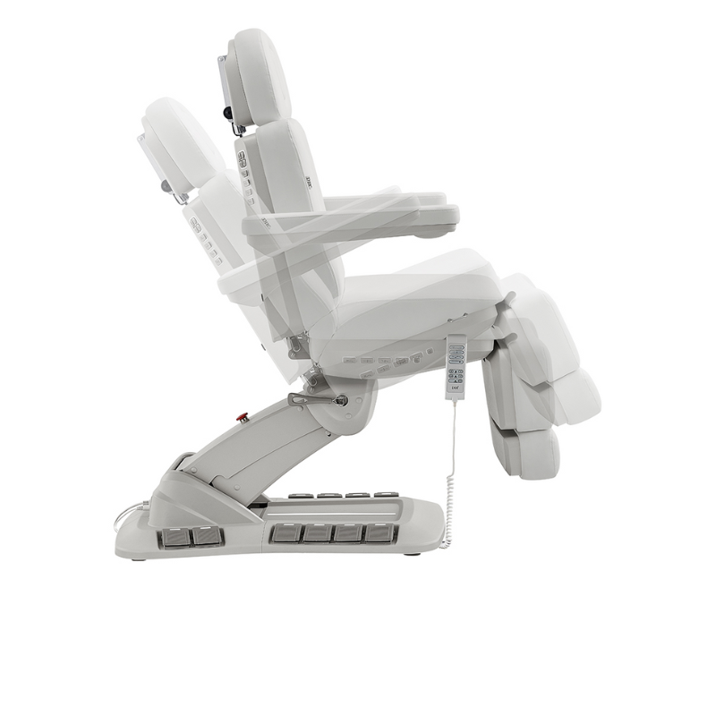 DIR Aurora Medical Gynecology Spa Table Chair with 4 Motors, Plus Hand & Foot Remote in White Reclined Side View