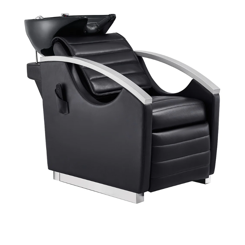 DIR Bella V Recline Massage Salon Shampoo Station in Black with Black Shampoo Bowl