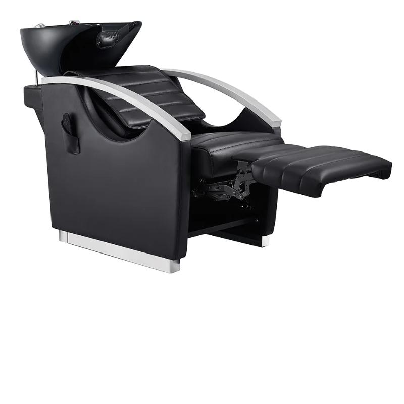 DIR Bella V Recline Massage Salon Shampoo Station in Black with Black Shampoo Bowl Extended Footrest