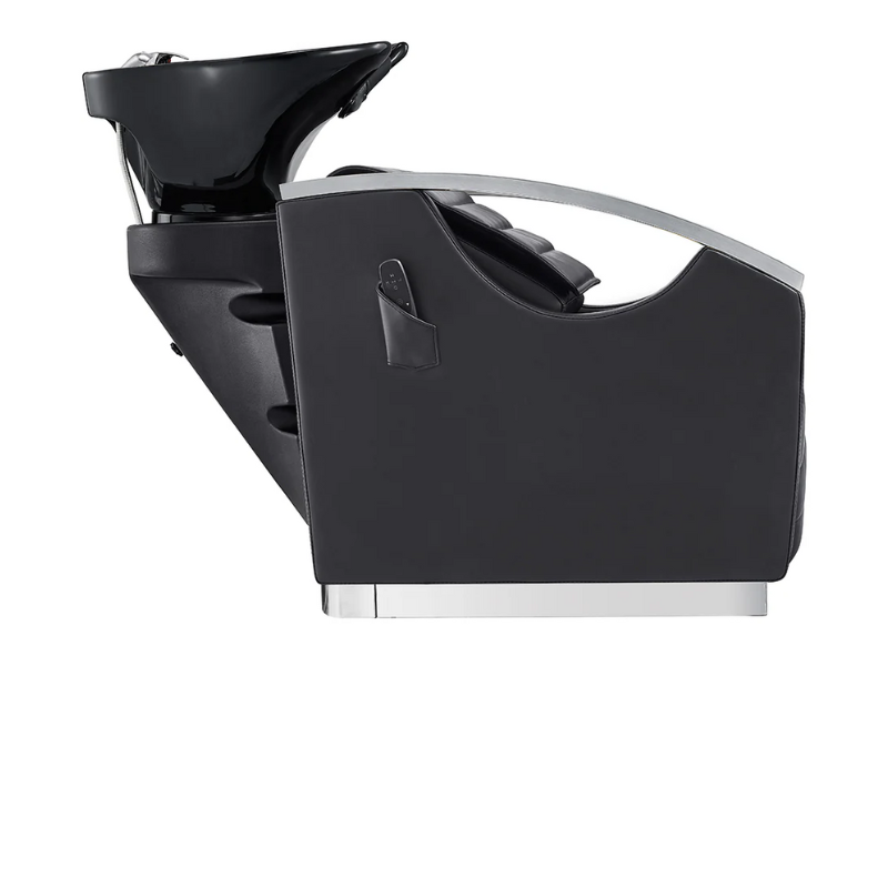 DIR Bella V Recline Massage Salon Shampoo Station in Black with Black Shampoo Bowl Side View