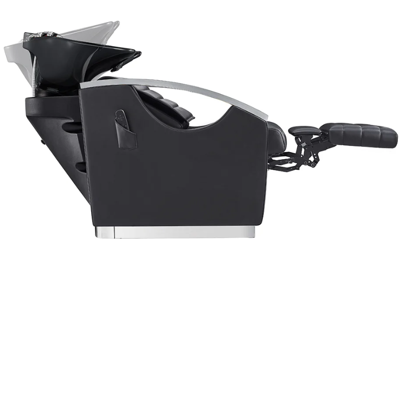 DIR Bella V Recline Massage Salon Shampoo Station in Black with Extended Footrest Sideview