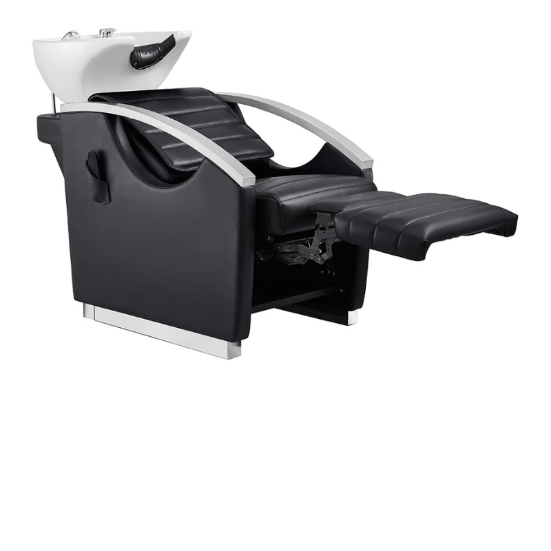 DIR Bella V Recline Massage Salon Shampoo Station in Black with White Shampoo Bowl Extended Footrest