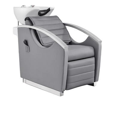 DIR Bella V Recline Massage Salon Shampoo Station in Gray with White Shampoo Bowl