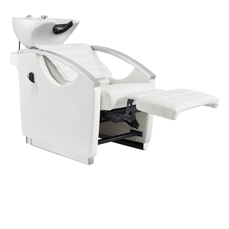 DIR Bella V Recline Massage Salon Shampoo Station in White with Extended Footrest