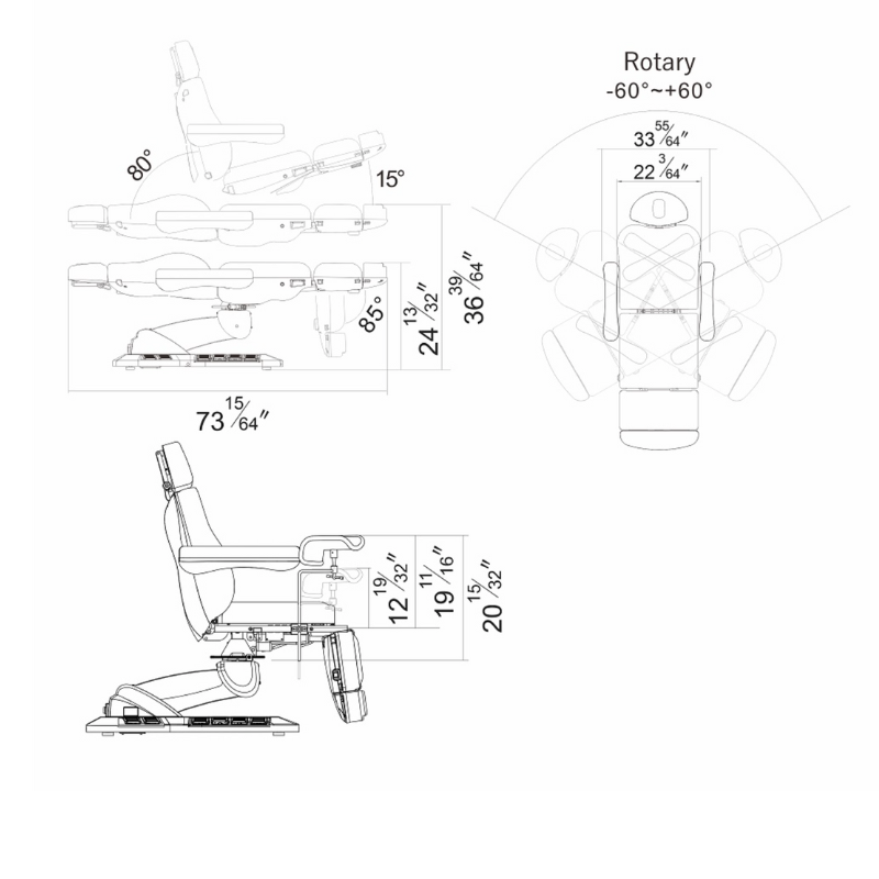 DIR Geneva Exam Chair Table with stirrups OB GYN Gynecology dimensions measurements diagram