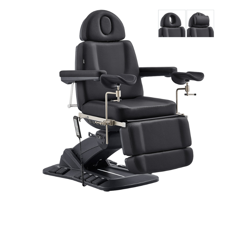 DIR Geneva Exam Chair Table Bed with stirrups OB GYN Gynecology in Black Front View