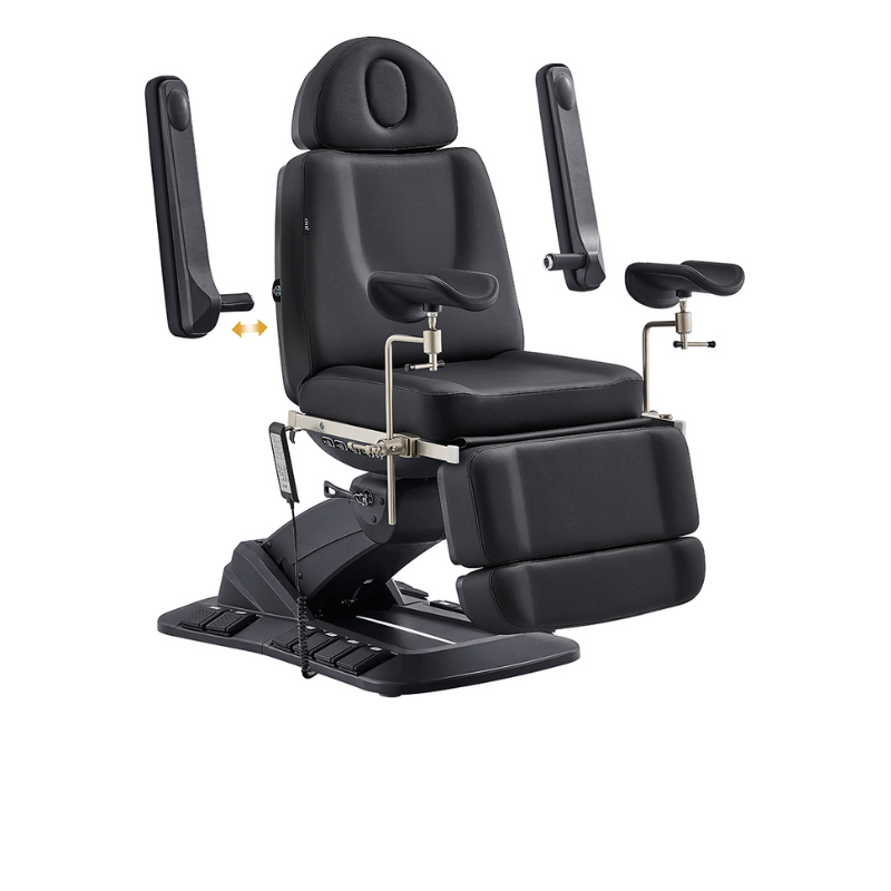 DIR Geneva Exam Chair Table with stirrups OB GYN Gynecology in Black With  stirrups and detachable removable arm rest
