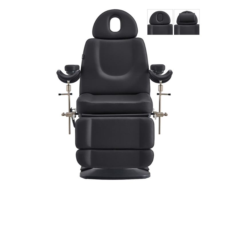 DIR Geneva Exam Chair Table with stirrups OB GYN Gynecology in Black front view