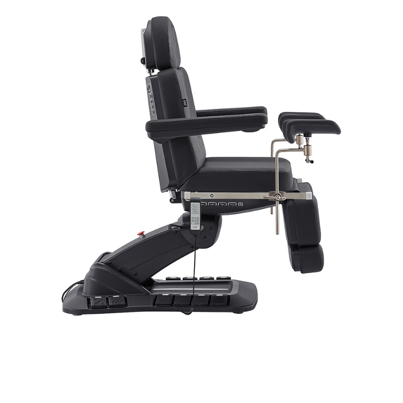 DIR Geneva Exam Chair Table with stirrups OB GYN Gynecology in Black side view