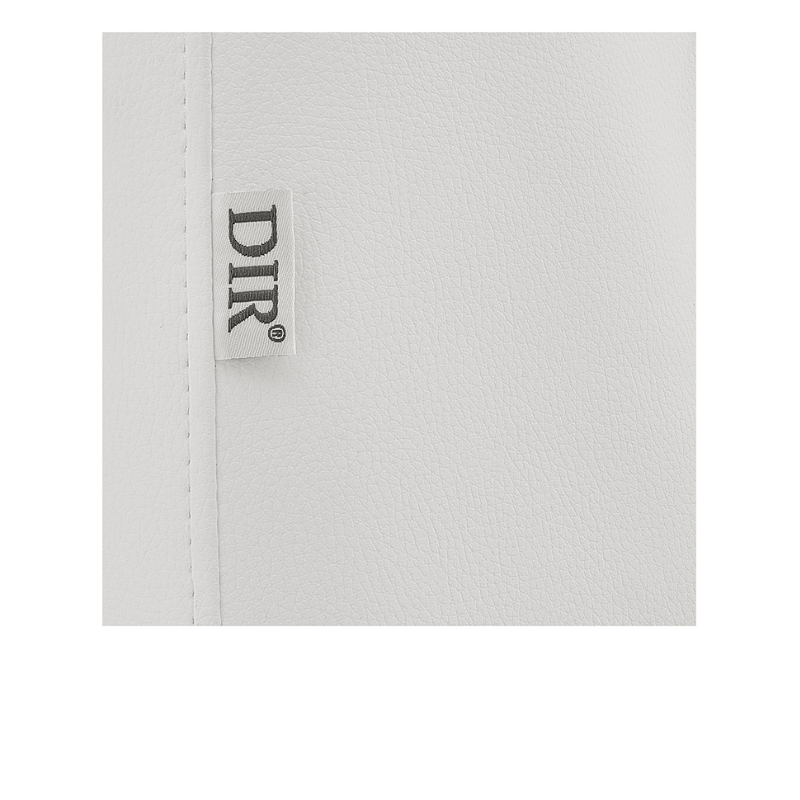 DIR Geneva Exam Chair Table with stirrups OB GYN Gynecology white faux leather closeup