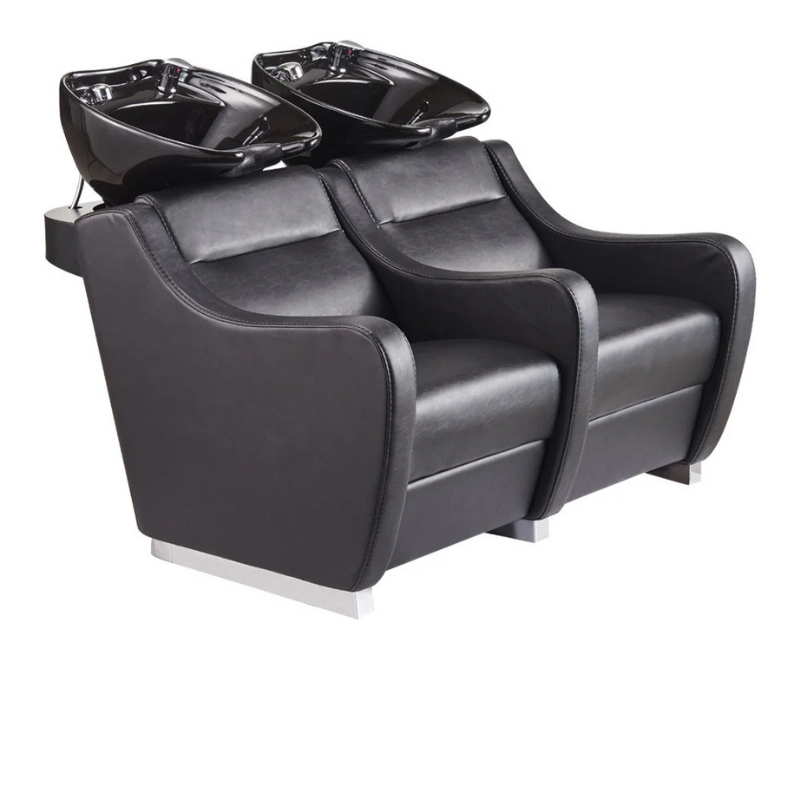 DIR Majestic Double Seats Shampoo Chair in Black with Black Shampoo Bowls