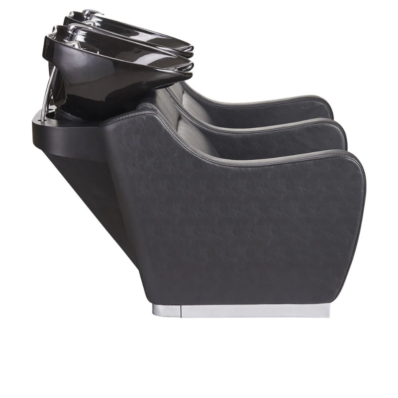 DIR Majestic Double Seats Shampoo Chair in Black with Black Shampoo Bowls Side View