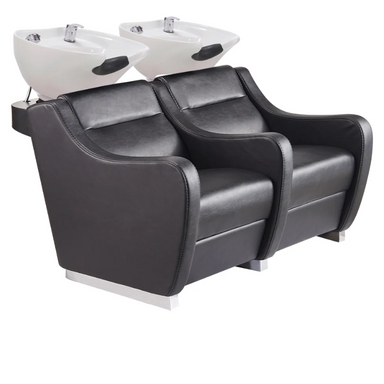DIR Majestic Double Seats Shampoo Chair in Black with White Shampoo Bowl