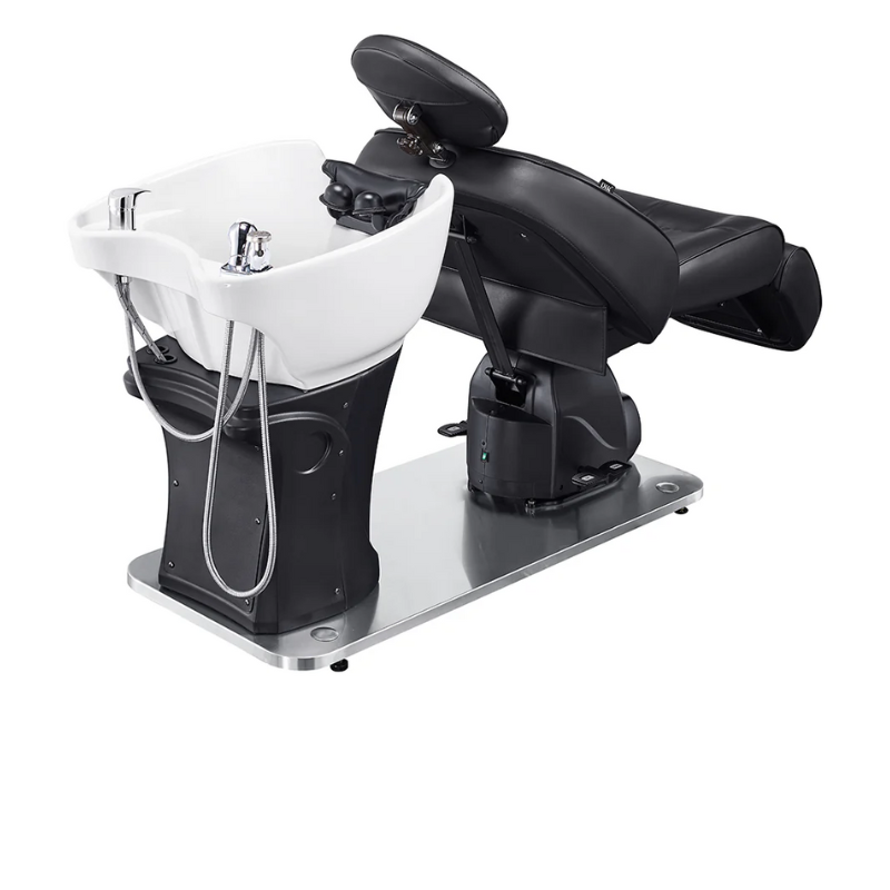 DIR Maximus Spa Salon Reclining Shampoo Bed with Rotating Seat in Black Back View
