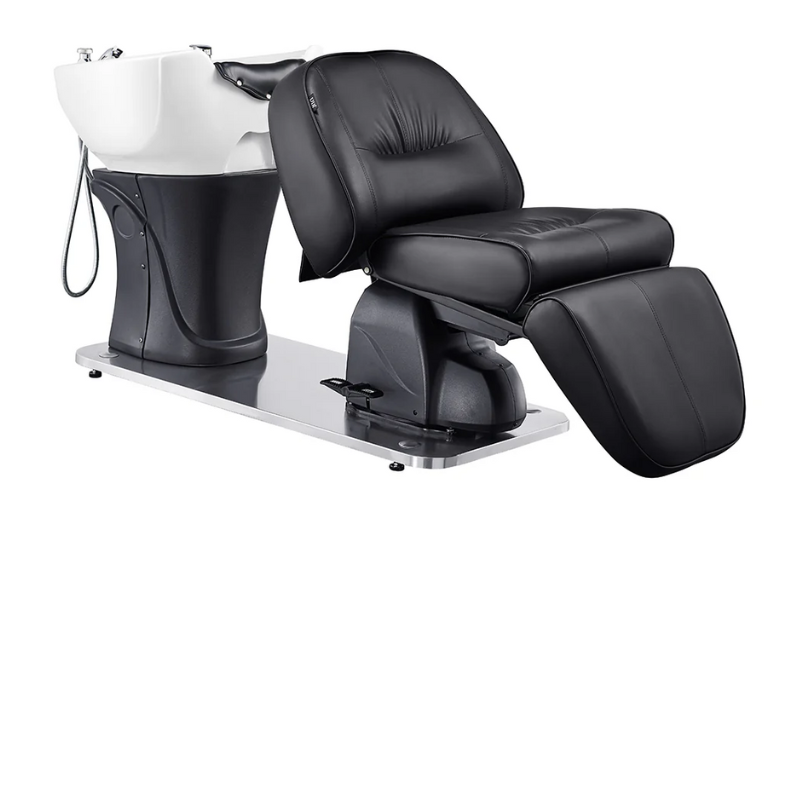 DIR Maximus Spa Salon Reclining Shampoo Bed with Rotating Seat in Black with Removed Headrest